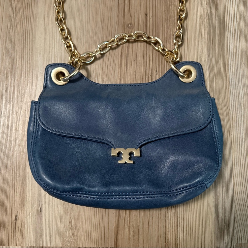 Navy Blue Leather Shoulder Bag